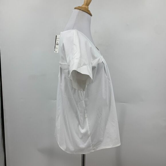 New York & Company Shirt Womens XS Extra Small White Pleated Short Sleeve Scoop - Picture 5 of 13